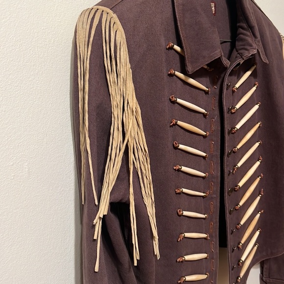 PERFECT Double D Ranch Western Fringe Jacket Brown Denim Beaded Suede Fringe - Picture 4 of 6